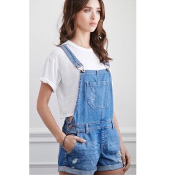 Distressed Denim Overall Shorts - Picture 2 of 2